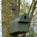 Nest box with oval entrance hole e.g. for great tit, house sparrow, tree sparrow, nuthatch, eurasian wryneck &amp; bats, such as: Natterers bat, brown long-eared bat